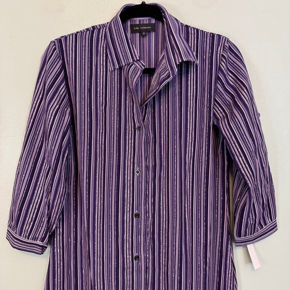 Lilly Collection Shirt Dress Womens S Purple Stripe Button Long Sleeve Midi NWT - Picture 3 of 9